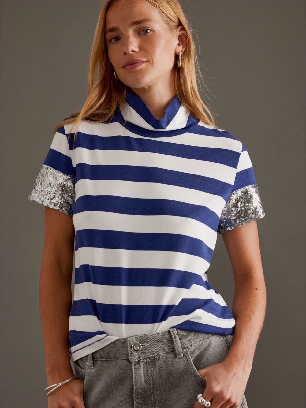 Anthropology Maeve Turtleneck Sequin Baby Tee, size M, NWT